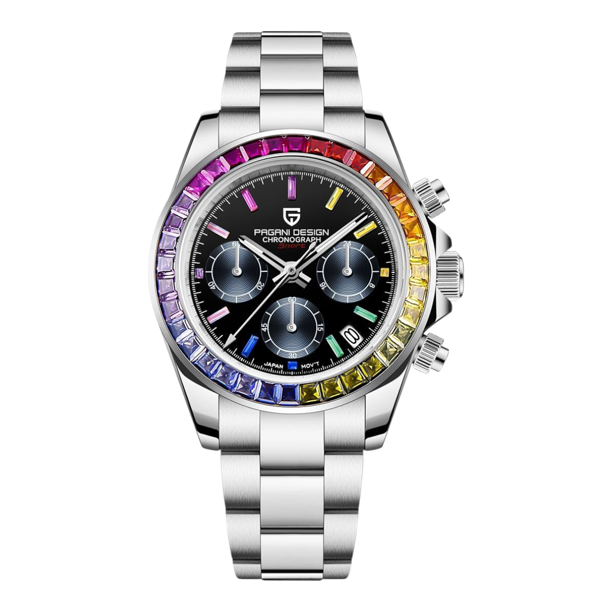 Reloj Pagani Design PD-1664 – Bisel Arcoíris con Cristales y Estilo Lujo