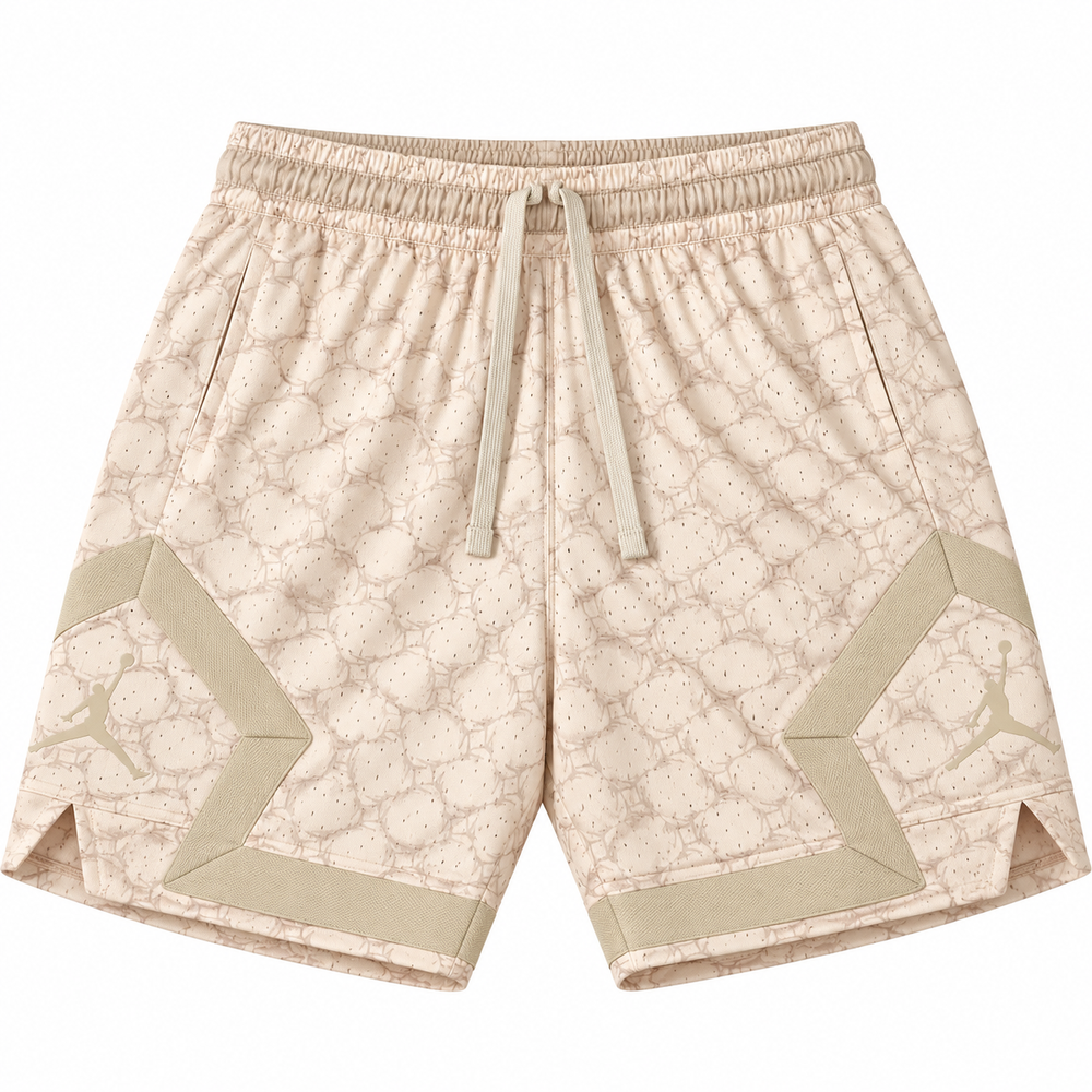 Short de Básquetbol Jorda Diamond – Crema Arena con Patrón de Siluetas