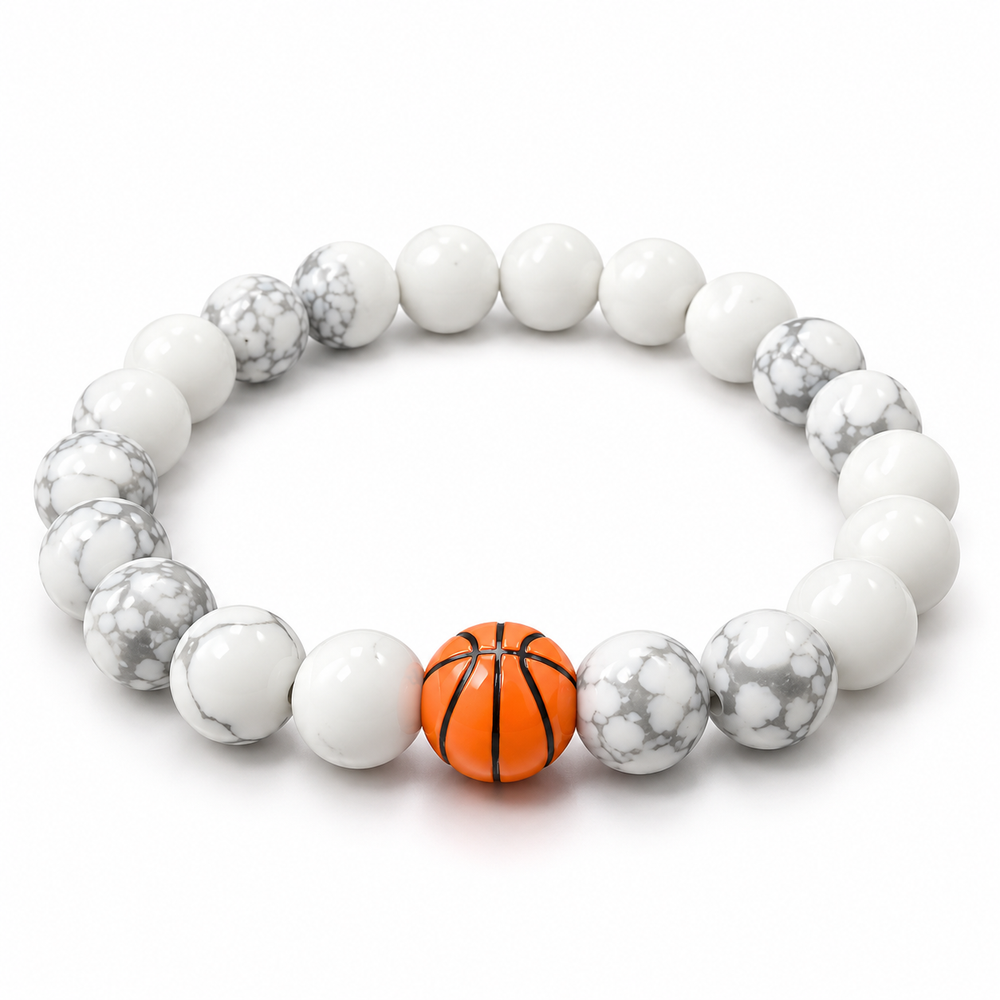Pulsera de Básquetbol con Cuentas Blancas – Unisex