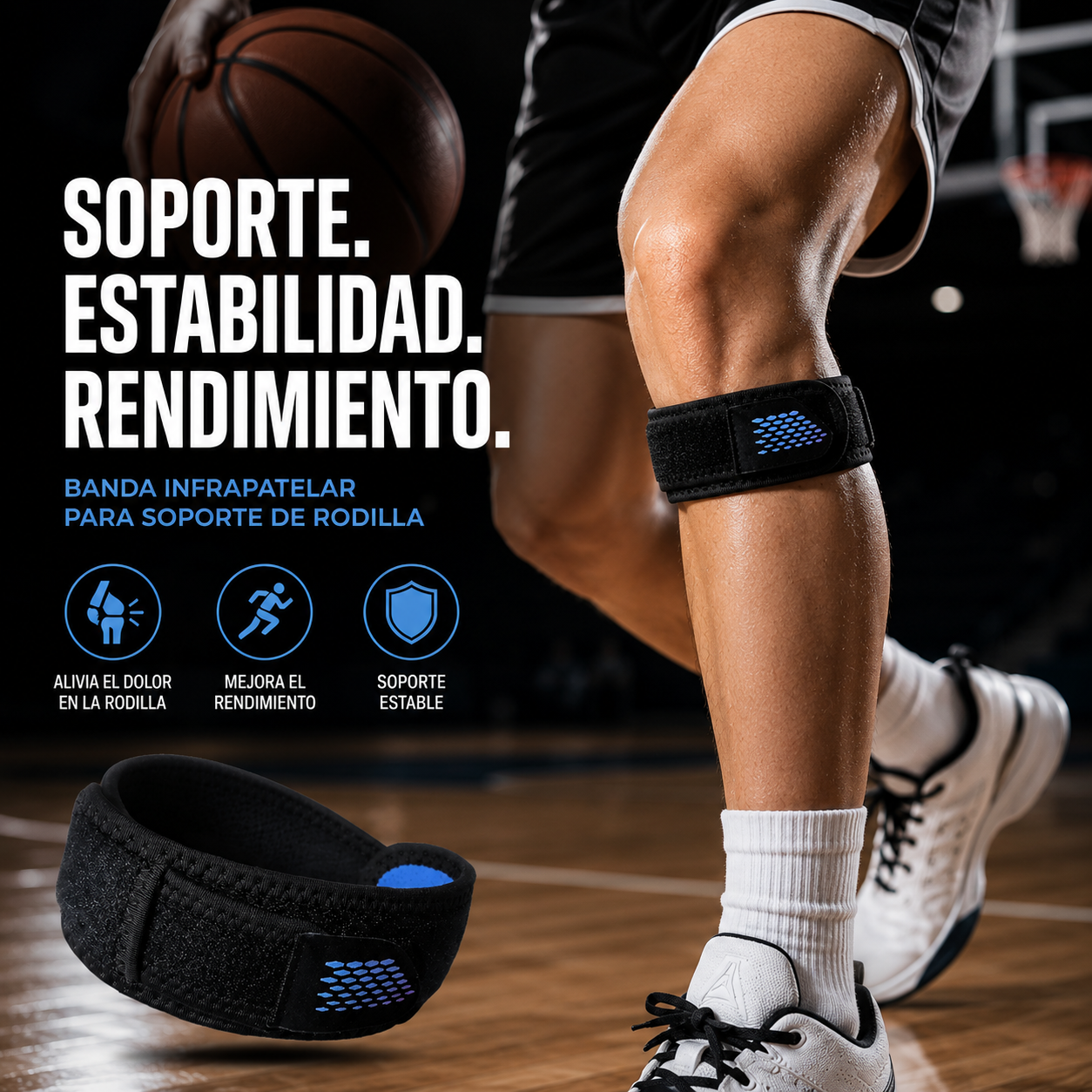 Banda Patelar Deportiva Ajustable con Gel de Silicón – Soporte para Menisco y Rodilla