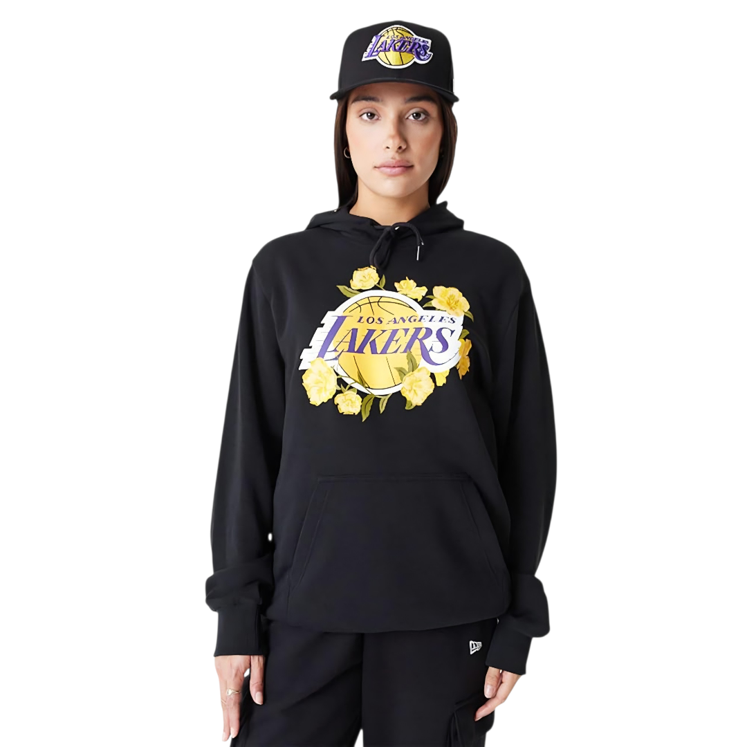 Hoodie Los Angeles Lakers Floral – Unisex New Era OG (Black Edition)