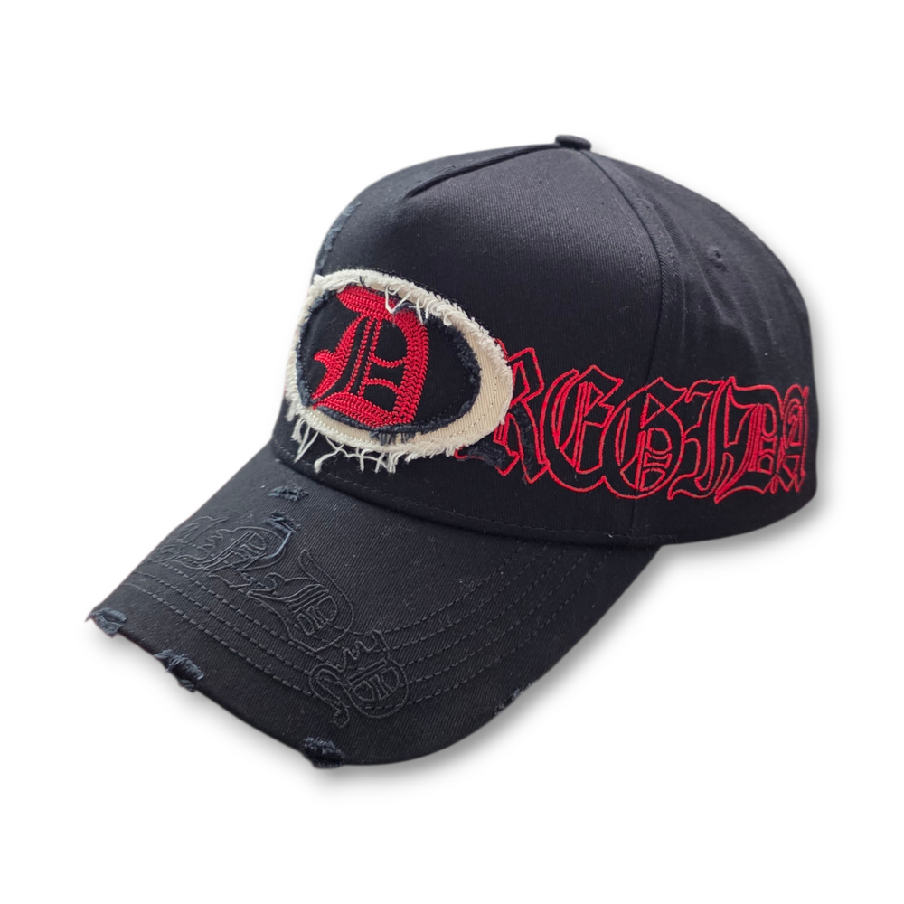 Gorra Diseño Dandy Hats X Fuerza Regida Distressed Negro Rojo