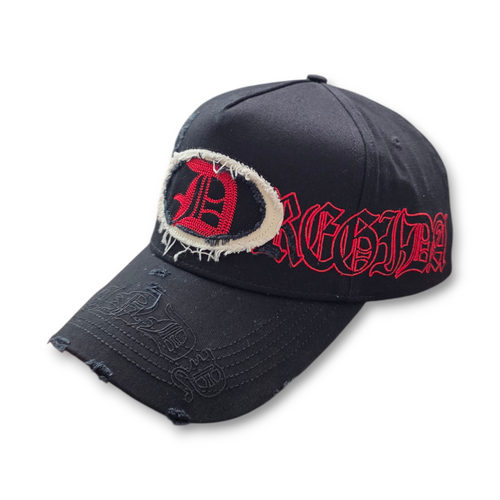 Gorra Diseño Dandy Hats X Fuerza Regida Distressed Negro Rojo