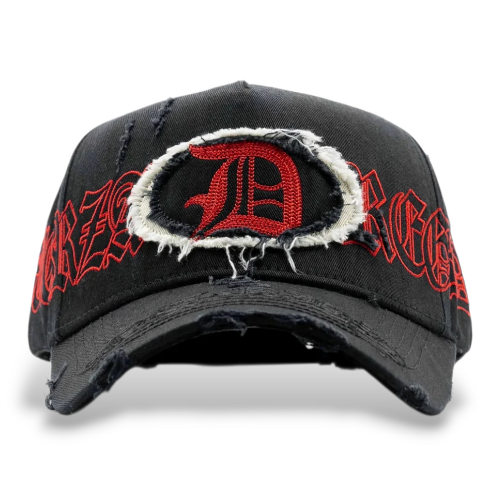 Gorra Diseño Dandy Hats X Fuerza Regida Distressed Negro Rojo