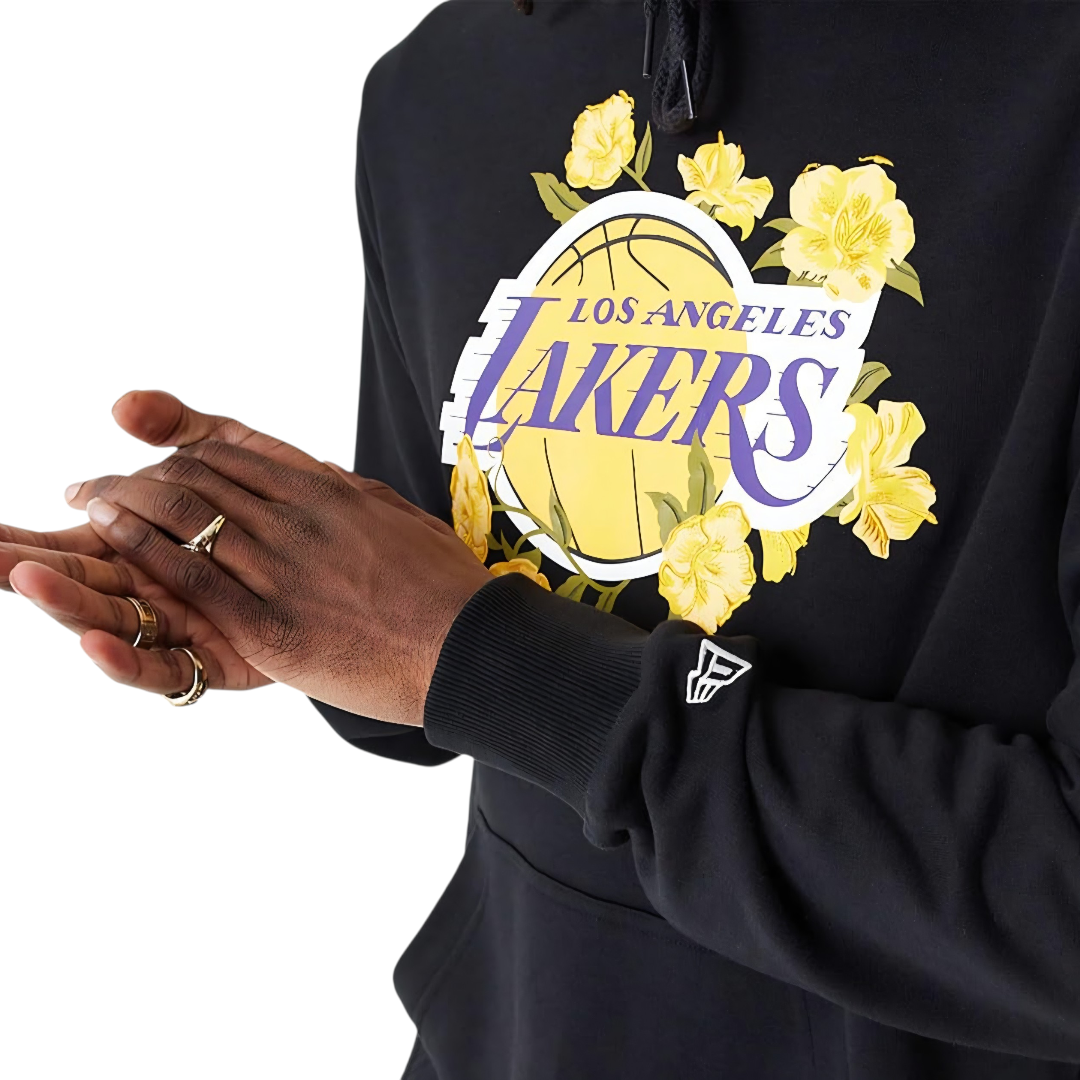 Hoodie Los Angeles Lakers Floral – Unisex New Era OG (Black Edition)